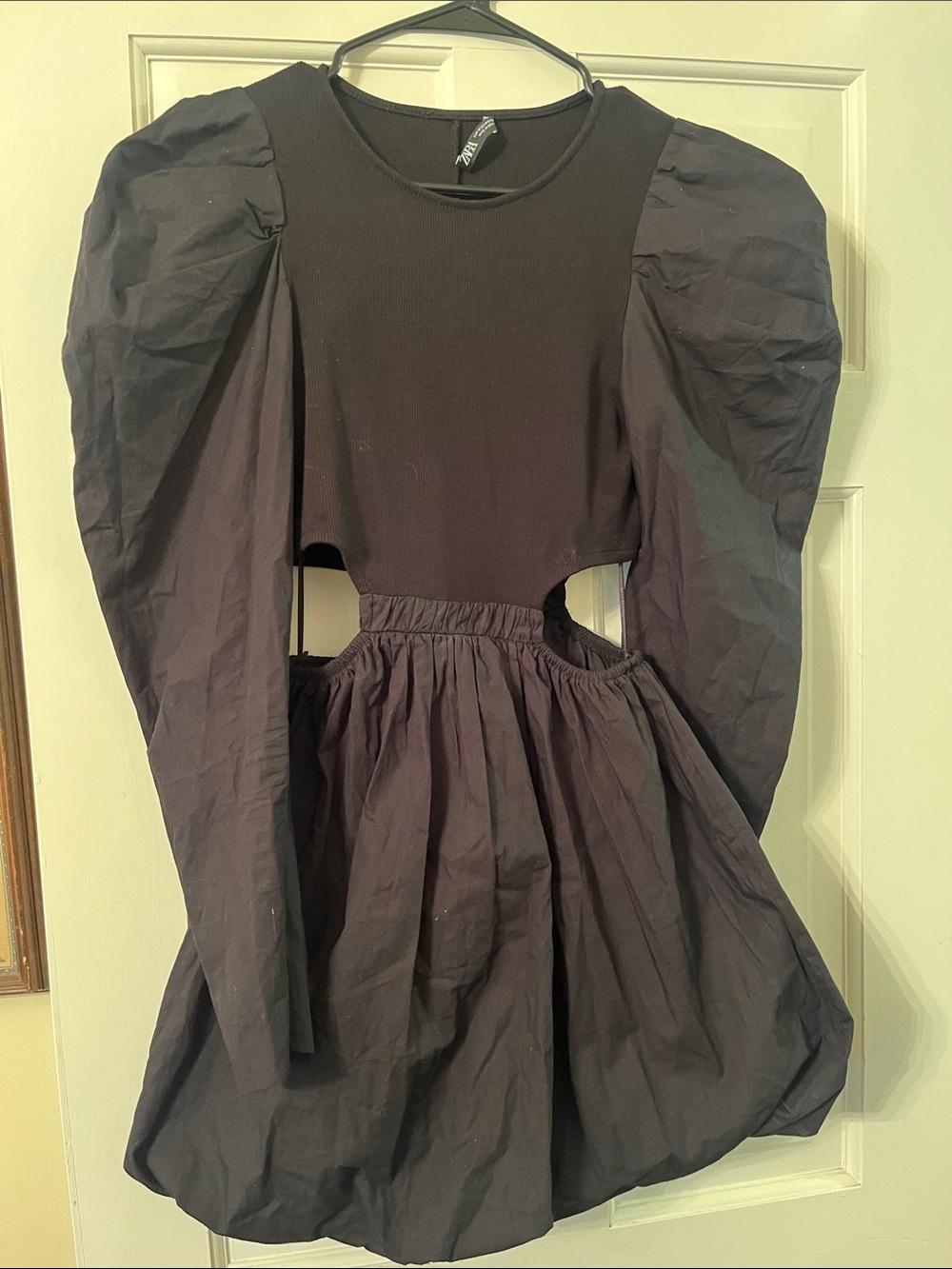 Zara Black Mini Dress with Puff Sleeves